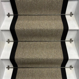 RainbowHome Herringbone Java Beige Stair Runner With 100% Cotton Black Border Sample - thumbnail 2