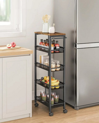 Songmics Vasagle 5-Shelf Trolley, Space-Saving Kitchen Cart With Castors, Steel Frame, Handle, For Small Spaces, Rustic Brown And Black - image 1