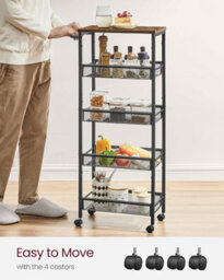 Songmics Vasagle 5-Shelf Trolley, Space-Saving Kitchen Cart With Castors, Steel Frame, Handle, For Small Spaces, Rustic Brown And Black - thumbnail 5