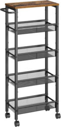 Songmics Vasagle 5-Shelf Trolley, Space-Saving Kitchen Cart With Castors, Steel Frame, Handle, For Small Spaces, Rustic Brown And Black - thumbnail 7
