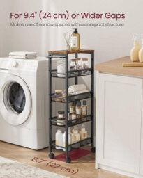 Songmics Vasagle 5-Shelf Trolley, Space-Saving Kitchen Cart With Castors, Steel Frame, Handle, For Small Spaces, Rustic Brown And Black - thumbnail 3