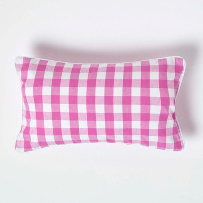 Homescapes Pink Block Check Cotton Gingham Cushion Cover, 30 X 50 Cm - image 1