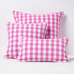 Homescapes Pink Block Check Cotton Gingham Cushion Cover, 30 X 50 Cm - thumbnail 5