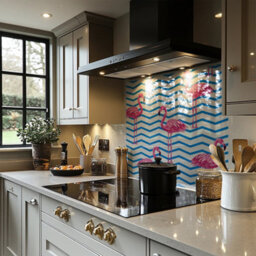 Benjamin Tate Design Flamingo & Blue Geometric Lines Splash Back Designer Style - thumbnail 3