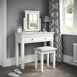 Colette White Dressing Table Set With Swivel Mirror & Stool - By Roseland Furniture - thumbnail 2