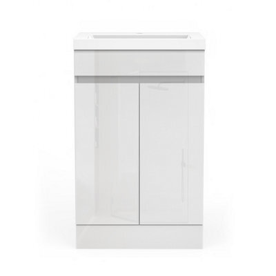 Sline 500mm Gloss White Bathroom Vanity Unit  With Basin  Double Door Floor Standing Design Flat Packed - image 1