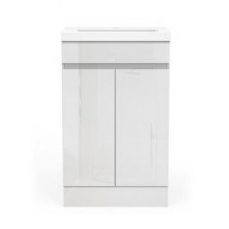 Sline 500mm Gloss White Bathroom Vanity Unit  With Basin  Double Door Floor Standing Design Flat Packed - thumbnail 1