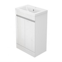 Sline 500mm Gloss White Bathroom Vanity Unit  With Basin  Double Door Floor Standing Design Flat Packed - thumbnail 7