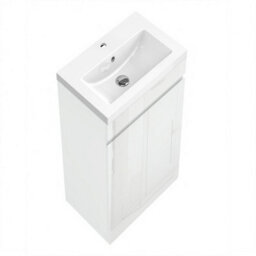 Sline 500mm Gloss White Bathroom Vanity Unit  With Basin  Double Door Floor Standing Design Flat Packed - thumbnail 5