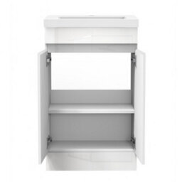 Sline 500mm Gloss White Bathroom Vanity Unit  With Basin  Double Door Floor Standing Design Flat Packed - thumbnail 4