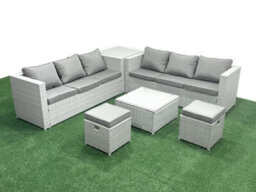 Fimous Rattan Garden Outdoor Furniture Set 8 Seater Rattan Garden Sofa Set 2 Small Stool Side Table Light Grey - thumbnail 1