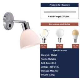 Nordlux Ray Metal Wall Light  Silver,plug In Or Mains - thumbnail 4