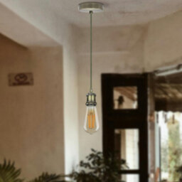 E27 Vintage Ceiling Pendant Light Fitting, Green Brass Metal With Army Green Braided Flex Cable, 1M - thumbnail 7