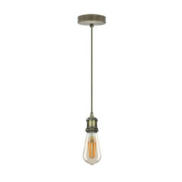 E27 Vintage Ceiling Pendant Light Fitting, Green Brass Metal With Army Green Braided Flex Cable, 1M - thumbnail 9