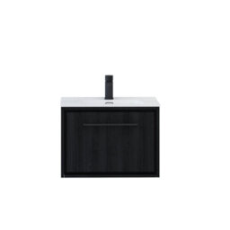 Royal Bathrooms Livora 600mm Black Woodgrain Wall Hung Bathroom Vanity Unit 1 Drawer With Ceramic Basin & Matt Black Handle - thumbnail 5