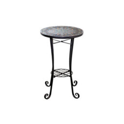 Shatchi Cairo Mosaic Plant Stand Side Table 35Cm Ceramic Tile Top Metal Frame For Indoor Outdoor Use - thumbnail 1