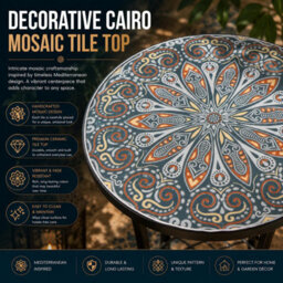 Shatchi Cairo Mosaic Plant Stand Side Table 35Cm Ceramic Tile Top Metal Frame For Indoor Outdoor Use - thumbnail 3