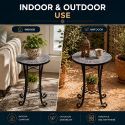 Shatchi Cairo Mosaic Plant Stand Side Table 35Cm Ceramic Tile Top Metal Frame For Indoor Outdoor Use - thumbnail 5