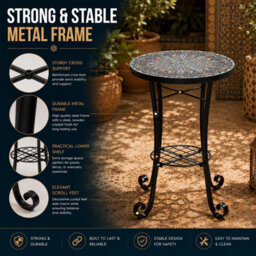 Shatchi Cairo Mosaic Plant Stand Side Table 35Cm Ceramic Tile Top Metal Frame For Indoor Outdoor Use - thumbnail 6