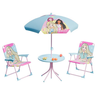 Relsy Kids Barbie Outdoor Bistro Patio Set: Table, 2X Chairs, Parasol - Garden Furniture For Children - image 1