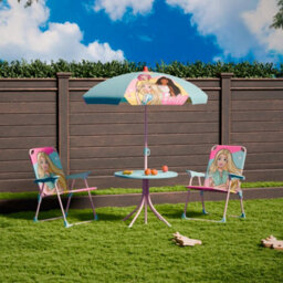 Relsy Kids Barbie Outdoor Bistro Patio Set: Table, 2X Chairs, Parasol - Garden Furniture For Children - thumbnail 8