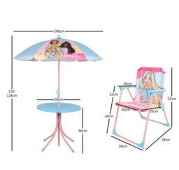 Relsy Kids Barbie Outdoor Bistro Patio Set: Table, 2X Chairs, Parasol - Garden Furniture For Children - thumbnail 9