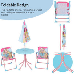 Relsy Kids Barbie Outdoor Bistro Patio Set: Table, 2X Chairs, Parasol - Garden Furniture For Children - thumbnail 5
