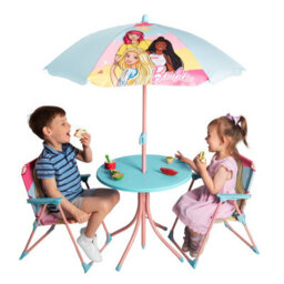 Relsy Kids Barbie Outdoor Bistro Patio Set: Table, 2X Chairs, Parasol - Garden Furniture For Children - thumbnail 3