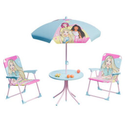 Relsy Kids Barbie Outdoor Bistro Patio Set: Table, 2X Chairs, Parasol - Garden Furniture For Children - thumbnail 1