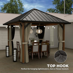 Outsunny 3 X 3(M) Metal Hardtop Gazebo With Netting And Curtains, Walnut - thumbnail 8
