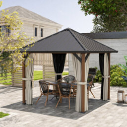 Outsunny 3 X 3(M) Metal Hardtop Gazebo With Netting And Curtains, Walnut - thumbnail 9