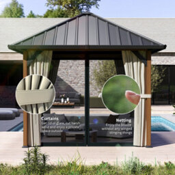 Outsunny 3 X 3(M) Metal Hardtop Gazebo With Netting And Curtains, Walnut - thumbnail 7