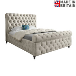 Savana Sleigh Upholstered Soft Velvet Bed Frame - Cream - thumbnail 6