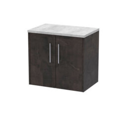 Hudson Reed Juno Wall Hung 2 Soft Close Door Vanity Unit In Metallic Slate With Bellato Grey Laminate Worktop, 600mm - thumbnail 1