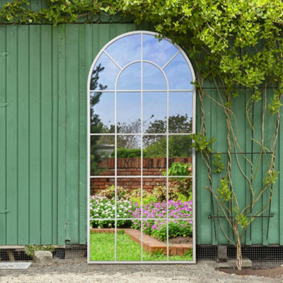Mirroroutlet The Arcus White Framed Arched Window Garden Mirror 180 X 85Cm