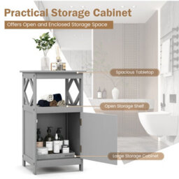 Costway Bathroom Floor Cabinet Single Door Storage Organizer Cabinet W/ Open Compartment - thumbnail 7