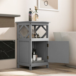 Costway Bathroom Floor Cabinet Single Door Storage Organizer Cabinet W/ Open Compartment - thumbnail 4