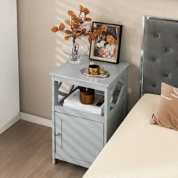 Costway Bathroom Floor Cabinet Single Door Storage Organizer Cabinet W/ Open Compartment - thumbnail 6