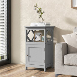 Costway Bathroom Floor Cabinet Single Door Storage Organizer Cabinet W/ Open Compartment - thumbnail 5