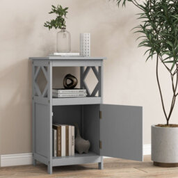 Costway Bathroom Floor Cabinet Single Door Storage Organizer Cabinet W/ Open Compartment - thumbnail 1