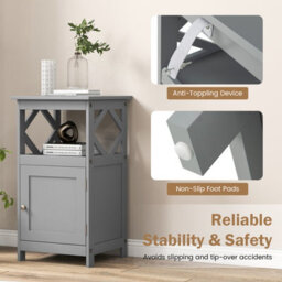 Costway Bathroom Floor Cabinet Single Door Storage Organizer Cabinet W/ Open Compartment - thumbnail 8