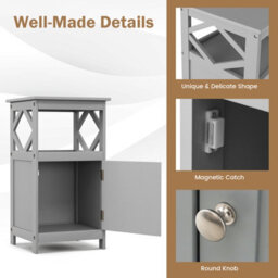 Costway Bathroom Floor Cabinet Single Door Storage Organizer Cabinet W/ Open Compartment - thumbnail 9