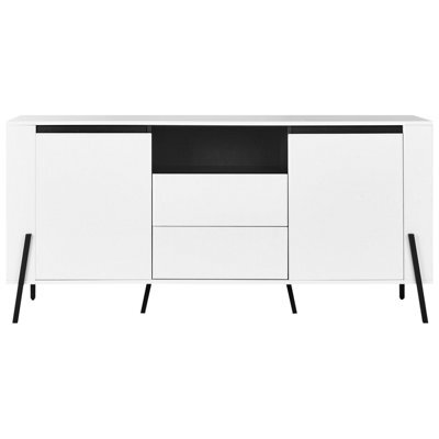 Wyld And Coco White Engineered Wood Sideboard With 3 Drawers And Metal Legs, W160 X D39 X H76Cm - image 1