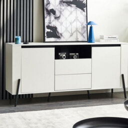 Wyld And Coco White Engineered Wood Sideboard With 3 Drawers And Metal Legs, W160 X D39 X H76Cm - thumbnail 2