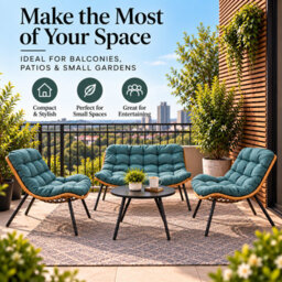 3 Piece Rattan Garden Furniture Set 3 Cushioned Sofa Chairs & Table For Patio Outdoor - thumbnail 4