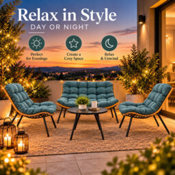 3 Piece Rattan Garden Furniture Set 3 Cushioned Sofa Chairs & Table For Patio Outdoor - thumbnail 5