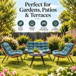 3 Piece Rattan Garden Furniture Set 3 Cushioned Sofa Chairs & Table For Patio Outdoor - thumbnail 3