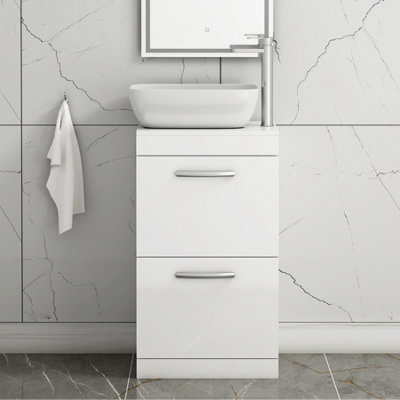 Royal Bathrooms 500mm Floor Standing Vanity Unit 2 Drawer Gloss White & Countertop Basin - Elva - image 1