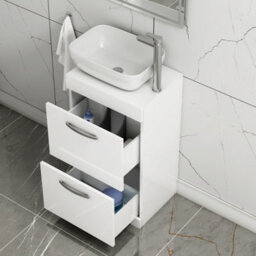 Royal Bathrooms 500mm Floor Standing Vanity Unit 2 Drawer Gloss White & Countertop Basin - Elva - thumbnail 3