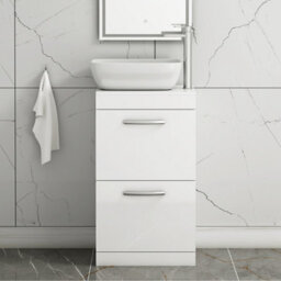 Royal Bathrooms 500mm Floor Standing Vanity Unit 2 Drawer Gloss White & Countertop Basin - Elva - thumbnail 1